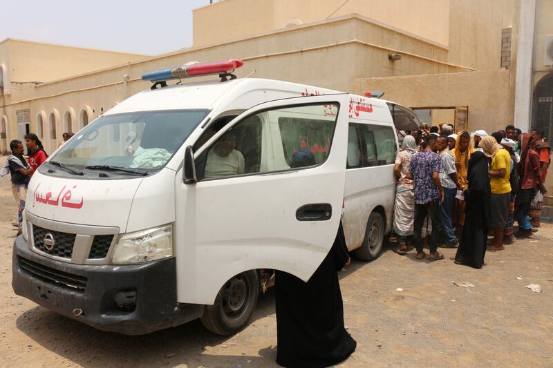 An ambulance transports casualties of missile strikes on Al Anad airbase to the Ibn Khaldun hospital in the government-held southern province of Lahij. AFP