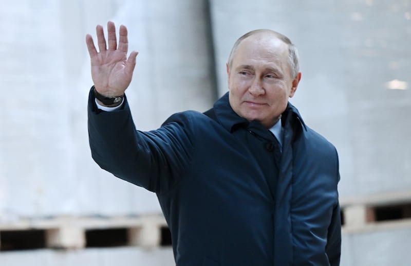 Russian President Vladimir Putin visits the construction site of the National Space Agency on the premises of the Khrunichev State Research and Production Space Centre, in Moscow. EPA