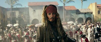 "PIRATES OF THE CARIBBEAN: DEAD MEN TELL NO TALES"..The villainous Captain Salazar (Javier Bardem) pursues Jack Sparrow (Johnny Depp) as he searches for the trident used by Poseidon..Ph: Film Frame..©Disney Enterprises, Inc. All Rights Reserved. *** Local Caption ***  b0d62c4373e8151e_org.jpg