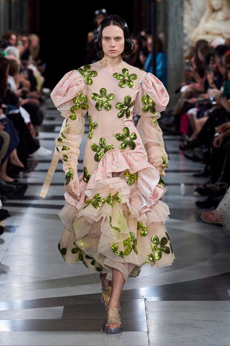 There were trademark ruffles and embroidery at Simone Rocha's first mixed show. Photo: Simone Rocha