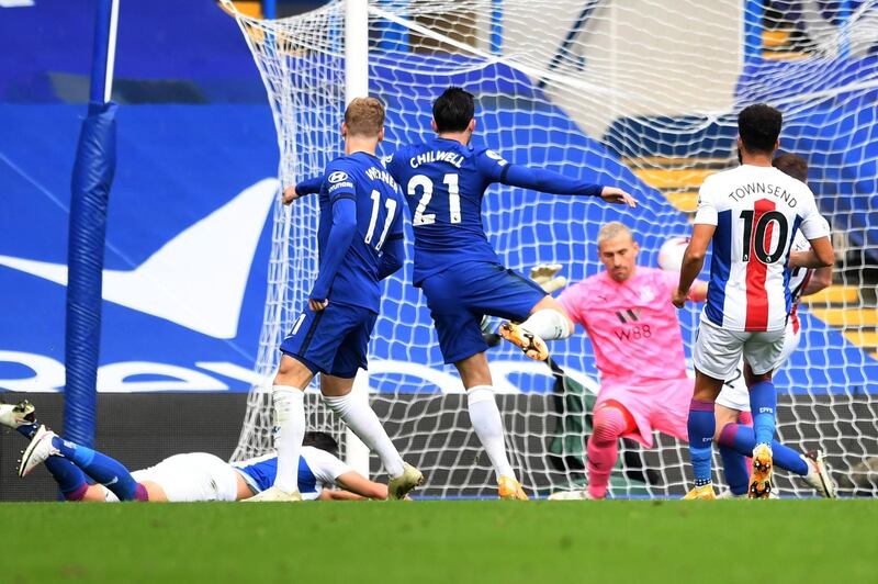 Chelsea's Ben Chilwell fires home the first goal. AFP