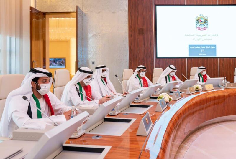 Ministers attend a UAE Cabinet meeting at Qasr Al Watan in Abu Dhabi on Sunday. Courtesy: Sheikh Mohammed bin Rashid Twitter