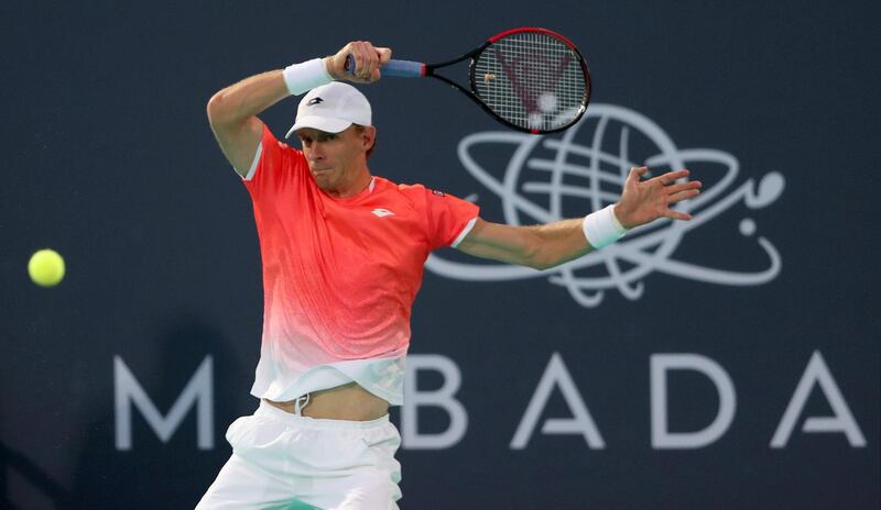 Kevin Anderson returns a ball to Rafael Nadal during their Mubadala World Tennis Championship semi-final in Abu Dhabi. Reuters
