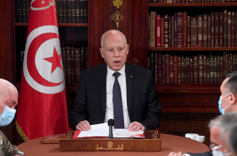 Tunisia's President Kais Saied has not said when he will relinquish emergency powers. AP