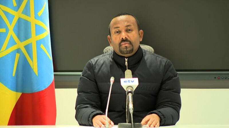 This frame grab from a video obtained from the Ethiopian Public Broadcaster (EBC) on November 4, 2020, shows Ethiopian Prime Minister Abiy Ahmed saying that he is ordering a military response to a deadly attack by the ruling party of Tigray, a region locked in a long-running dispute with Addis Ababa, on a camp housing federal troops. RESTRICTED TO EDITORIAL USE - MANDATORY CREDIT "AFP PHOTO /Ethiopian Public Broadcaster (EBC) " - NO MARKETING - NO ADVERTISING CAMPAIGNS - DISTRIBUTED AS A SERVICE TO CLIENTS
 / AFP / Ethiopian Public Broadcaster (EBC) / - / RESTRICTED TO EDITORIAL USE - MANDATORY CREDIT "AFP PHOTO /Ethiopian Public Broadcaster (EBC) " - NO MARKETING - NO ADVERTISING CAMPAIGNS - DISTRIBUTED AS A SERVICE TO CLIENTS

