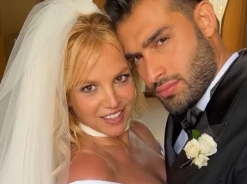 Britney Spears wore a Versace gown and Charlotte Tilbury make-up for her wedding to Sam Asghari. Photo: Charlotte Tilbury