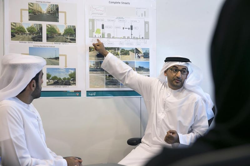 Ibrahim Al Hmoudi, the Planning Manager at the Urban Planning Council, explains some of the proposed changes to areas of Abu Dhabi that will make them more cycle and pedestrian friendly. Silvia Razgova / The National





