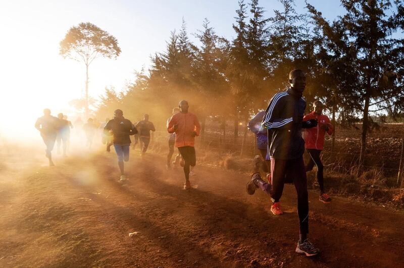 A group of runners takes part in a training sesion in Kaptagat, Kenya. AFP
