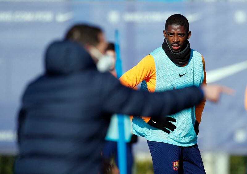Ousmane Dembele during Barcelona's training on Saturday. Reuters