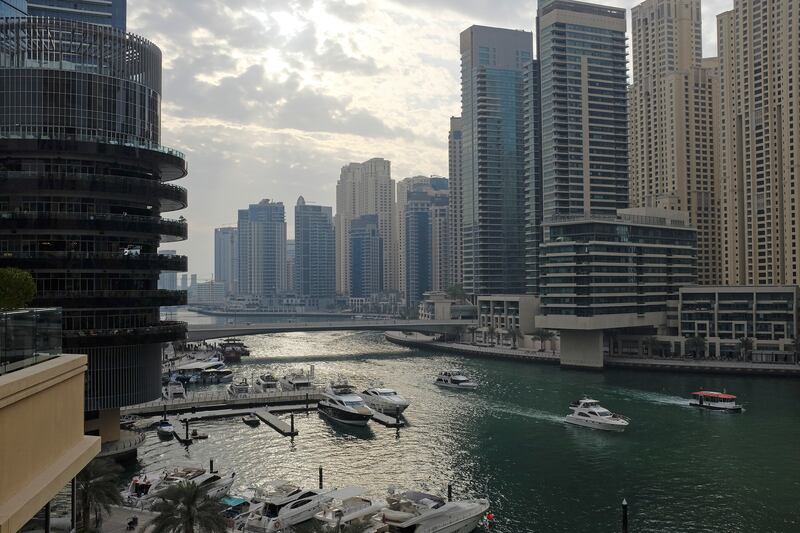 DUBAI, UAE. January 18, 2015 -  Stock photograph of a cloudy day with yachts in Dubai Marina in Dubai, January 18, 2015. (Photos by: Sarah Dea/The National, Story by: Standalone, Stock)
 *** Local Caption ***  SDEA180115-stock07.JPG