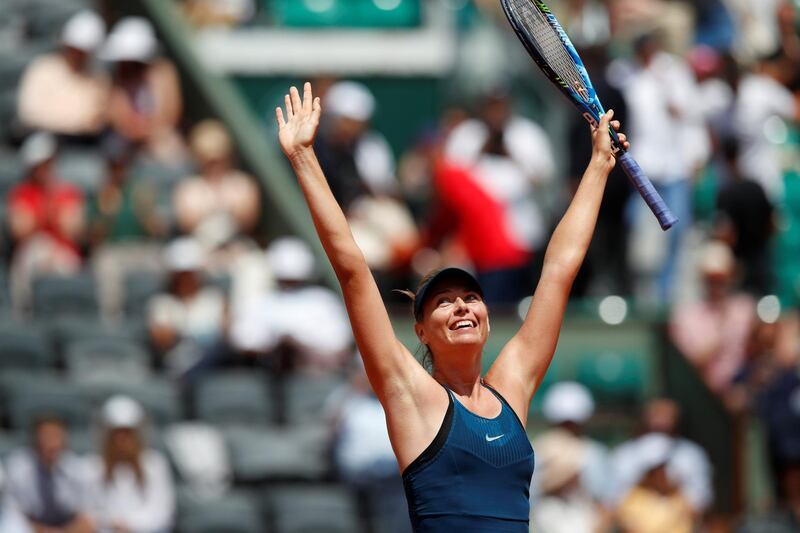 Tennis - French Open - Roland Garros, Paris, France - June 2, 2018  Russia's Maria Sharapova celebrates after winning her third round match against Czech Republic's Karolina Pliskova   REUTERS/Christian Hartmann