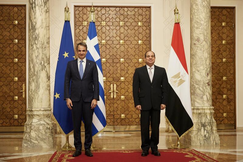 Egyptian President Abdel Fattah El Sisi and the Prime Minister of Greece Kyriakos Mitsotakis met at Al Ittihadiya Presidential Palace in Cairo. EPA