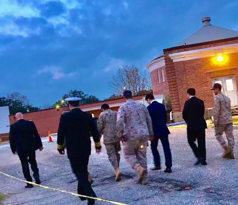 Saudi Arabia Defense Attache Major General Fawaz Al Fawaz and his Embassy staff and other officials arrive to meet with the Saudi students who remain restricted to the Naval Air Station (NAS) Pensacola base by their Saudi commanding officer, in Pensacola, Florida. REUTERS