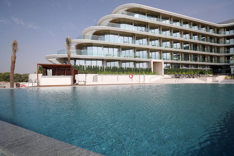 Dubai, United Arab Emirates - September 24, 2019: Adults only pool. General views of JA Lake View hotel which opened recently. Tuesday the 24th of September 2019. Jebel Ali, Dubai. Chris Whiteoak / The National
