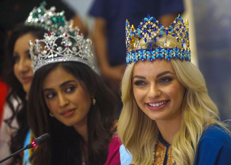 Miss World Karolina Bielawska, right, and Miss India World 2022 Sini Shetty announced Kashmir as Miss World host for 2023. EPA