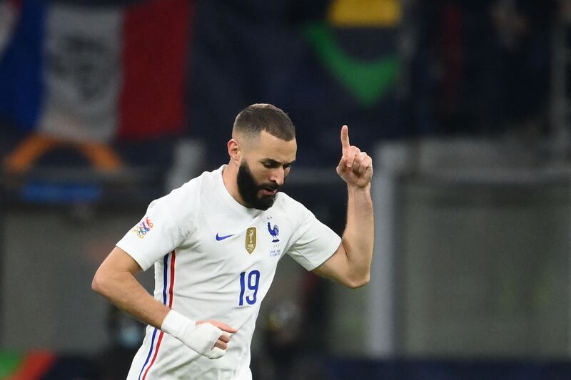 France forward Karim Benzema celebrates levelling the scores. AFP