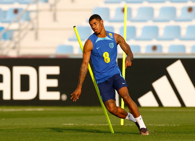 England's Marcus Rashford during training in Al Wakrah. Reuters