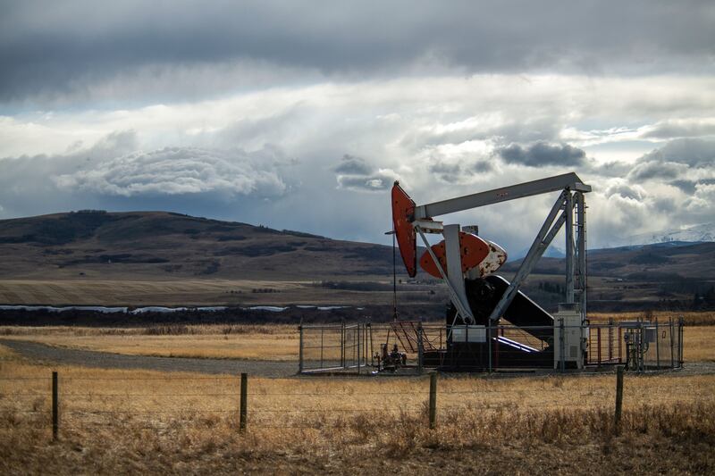 An oil pumpjack near Longview, Alberta, Canada. Oil prices were trading higher on Monday following comments from Saudi Arabia's energy minister on reducing production to deal with the current volatility in oil markets. Bloomberg