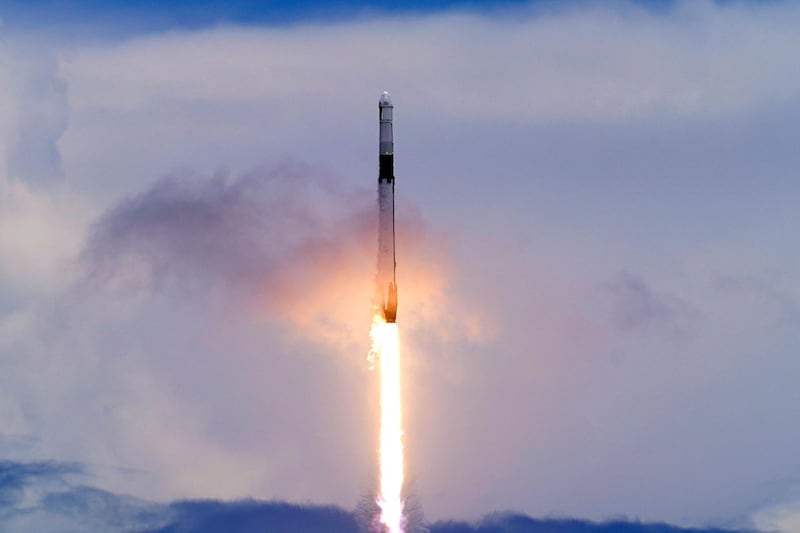 A SpaceX Falcon 9 rocket with a Dragon 2 spacecraft lifts off on Pad 39A at the Kennedy Space Center for a re-supply mission to the International Space Station from Cape Canaveral, Fla., Thursday, June 3, 2021. (AP Photo/John Raoux)
