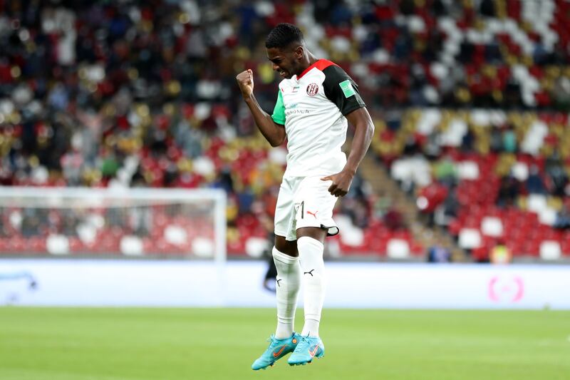 Jazira's Abdoulay Diaby celebrates after scoring. Chris Whiteoak / The National