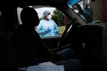 Medical workers prepare to vaccinate people at a pop-up Covid-19 vaccination clinic in a rural community in Leland, Mississippi. AFP