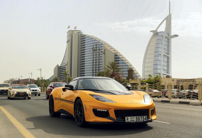 Dubai, United Arab Emirates, August 06, 2017: Lotus Evora 410 Sport road test for motoring on Sunday, Aug. 06, 2017, The Marina, Dubai. Chris Whiteoak The National