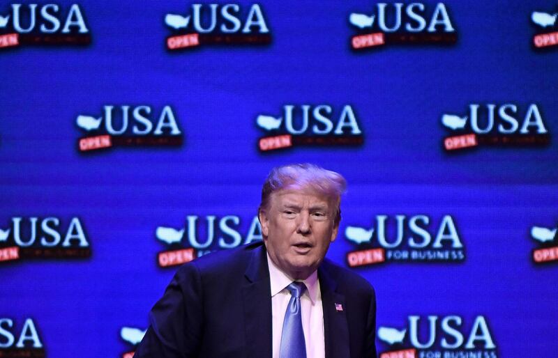 US President Donald Trump speaks attends a roundtable discussion on tax reform at the South Point Hotel Casino and Spa in Las Vegas, Nevada, on June 23, 2018.  / AFP / Olivier Douliery
