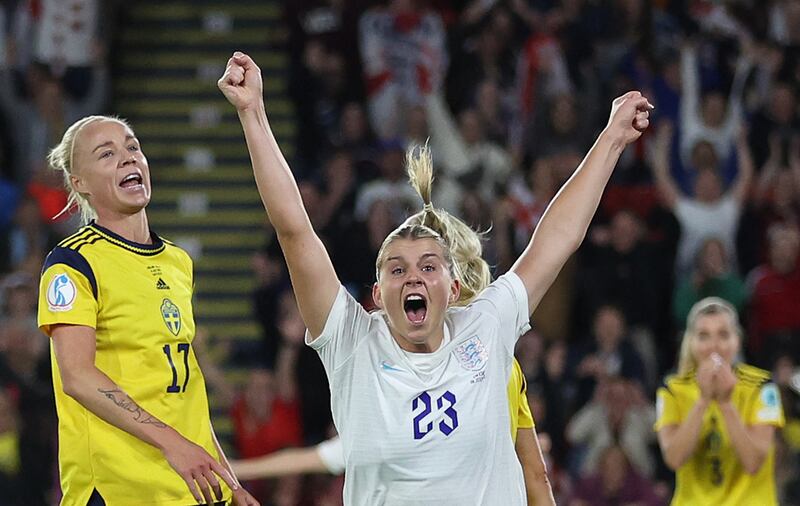  England's Alessia Russo celebrates scoring the third goal. Reuters