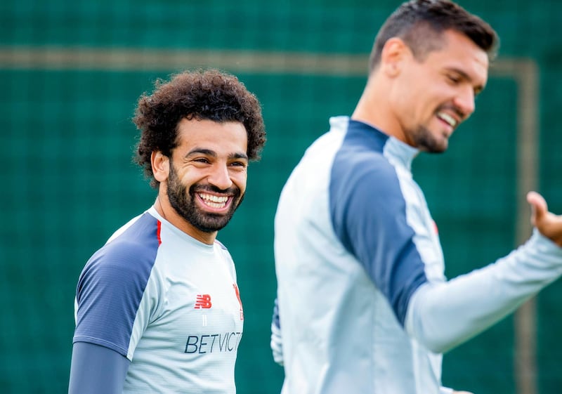 epa07607939 Liverpool players Mohamed Salah (L) and Dejan Lovren (R) attend their team's training session at Melwood training facility in Liverpool, Britain, 28 May 2019. Liverpool FC will face Tottenham Hotspur in the 2019 UEFA Champions League final at the Wanda Metropolitano stadium in Madrid, Spain, on 01 June 2019.  EPA/PETER POWELL