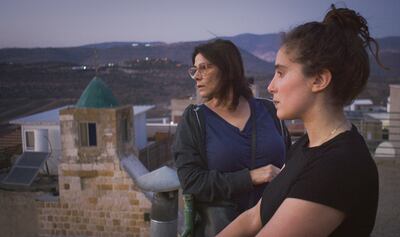 Palestinian actress Hiam Abbass, left, and Lina Soualem in a Bye Bye Tiberias. AP