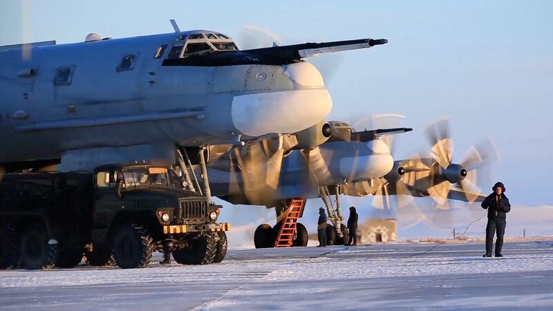 A Russia Tu-95MC strategic bomber before a flight over the neutral waters of the Chukchi and Okhotsk seas. Reuters