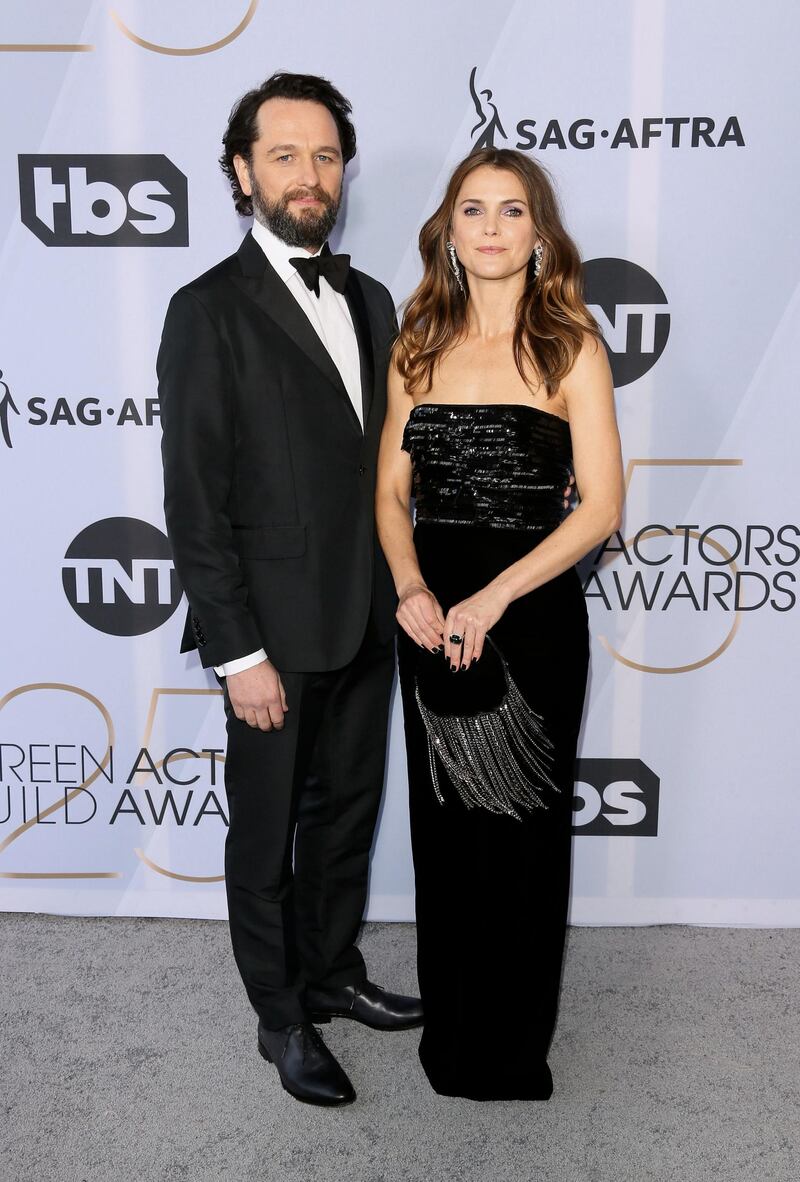 Matthew Rhys and Keri Russell in  Alexandre Vauthier at the 25th Annual Screen Actors Guild Awards in Los Angeles on January 27, 2019. AFP