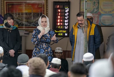 Kate Forbes visited the Zakariyya Masjid mosque in Wishaw, North Lanarkshire on Friday. PA 