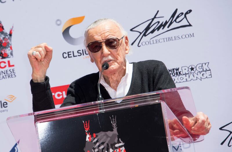 Comic-book writer, editor, and publisher Stan Lee speaks at his hand and footprint ceremony at TCL Chinese Theatre. Valerie Macon / AFP