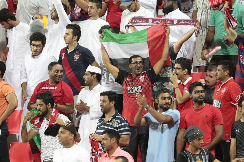 Al Ahli fans remained in full voice throughout the Asian Champions League final first leg against Guangzhou Evergrande. Jeffrey E Biteng / The National