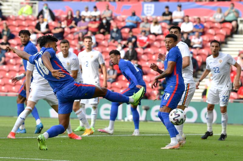 England's Ollie Watkins misses an opportunity to score. AP