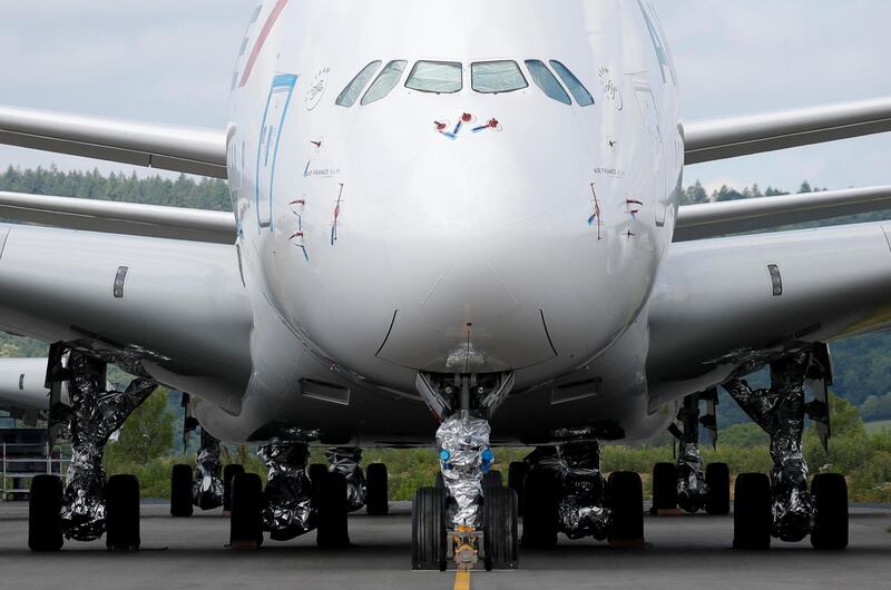 An A380 Airbus airplane sits on the tarmac at the site of French aircraft storage and recycling company Tarmac Aerosave in Tarbes following the coronavirus disease (COVID-19) outbreak in France, June 19, 2020. Picture taken June 19, 2020. REUTERS/Stephane Mahe