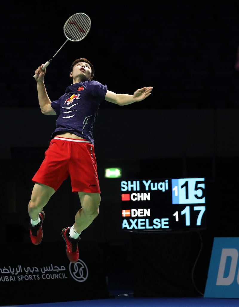 Shi Yuqi created waves in Group B of Men’s Singles, working his way to a dogged upset of defending champion Viktor Axelsen on the second day of play at the Dubai World Superseries Finals at the Hamdan Sports Complex. Courtesy Seven Media