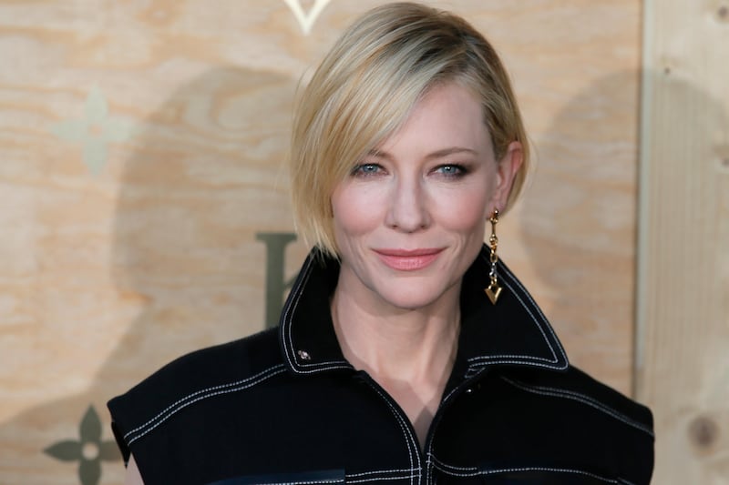 FILE - In this April 11, 2017, file photo, actress Cate Blanchett poses during a photocall ahead of a diner for the launch of a Louis Vuitton leather goods collection in collaboration with artist Jeff Koons at the Louvre Museum, in Paris. Blanchett, Justin Timberlake, U2 and Salma Hayek are among the stars joining an hour-long live television special about reinventing American high schools. Organizers announced Thursday, Sept. 7, that Kelly Clarkson has also been added as a performer to the star-studded "EIF Presents: XQ Super School Live" show. (AP Photo/Francois Mori, File)