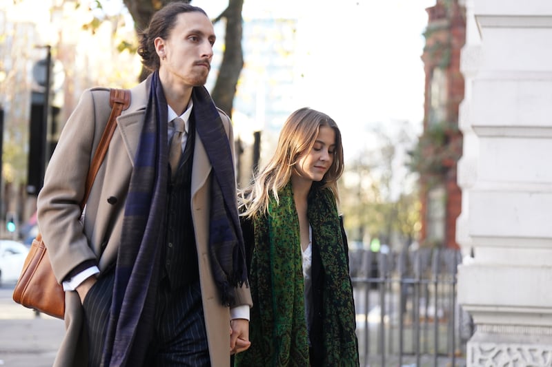 Climate protesters Hannah Hunt and Eden Lazarus arrive at Westminster Magistrates' Court in central London. PA