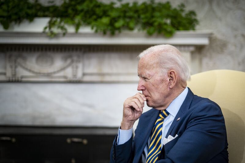 US President Joe Biden meets families of Russian detainees in the Oval Office of the White House. Bloomberg