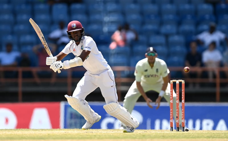 West Indies captain Kraigg Brathwaite batting on Day 4. Getty