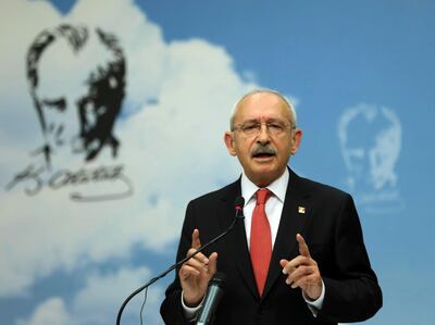 Kemal Kilicdaroglu, the main opposition Republican People's Party leader, speaks to the media in Ankara, Turkey, Tuesday, June 26, 2018, two days after elections in Turkey. Kilicdaroglu maintained that the ruling party's loss of its majority would cripple president Recep Tayyip Erdogan. (AP Photo)
