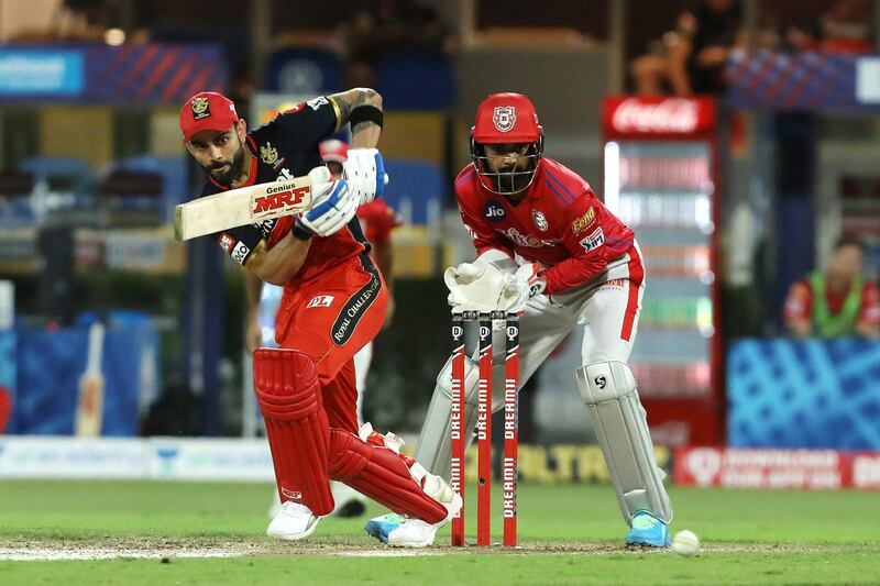 Virat Kohli captain of Royal Challengers Bangalore play a shot during match 31 of season 13 of the Indian Premier League (IPL ) between the Royal Challengers Bangalore and the Kings XI Punjab held at the Sharjah Cricket Stadium, Sharjah in the United Arab Emirates on the 15th October 2020.  Photo by: Arjun Singh  / Sportzpics for BCCI