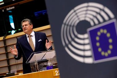 EU Commission Vice President Maros Sefcovic held talks with British trade negotiator David Frost on Thursday. AFP.