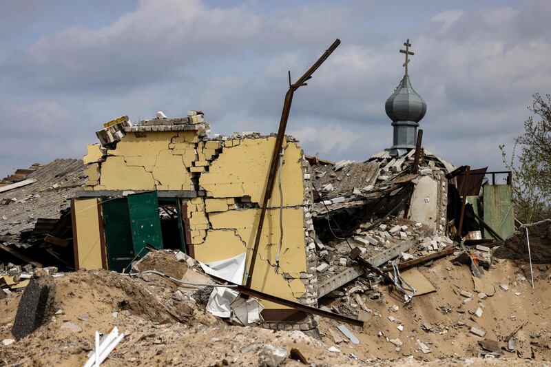 A destroyed house in the village of Yatskivka, in eastern Ukraine. AFP