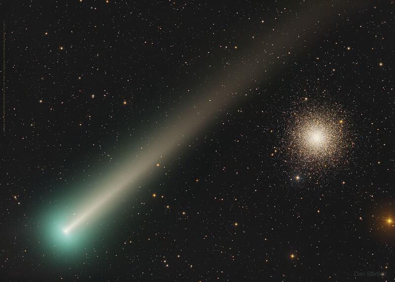 Comet Leonard appears before the M3 cluster of stars. Photo: Dan Bartlett / Nasa