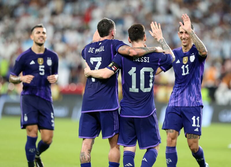 Messi celebrates with his Argentina teammates