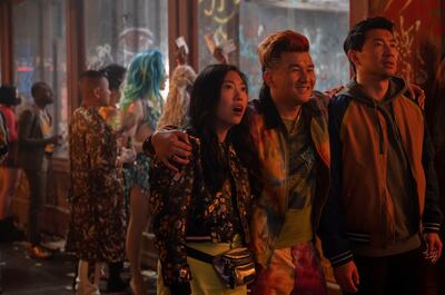 The film also explores the strong yet platonic relationship between Katy (Awkwafina) and Shang-Chi (Simu Liu). Photo: Marvel Studios