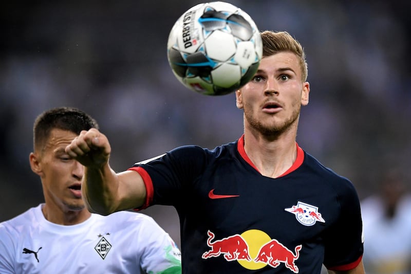Leipzig's Timo Werner in action at Borussia Monchengladbach in the Bundesliga on August 30, 2019. EPA
